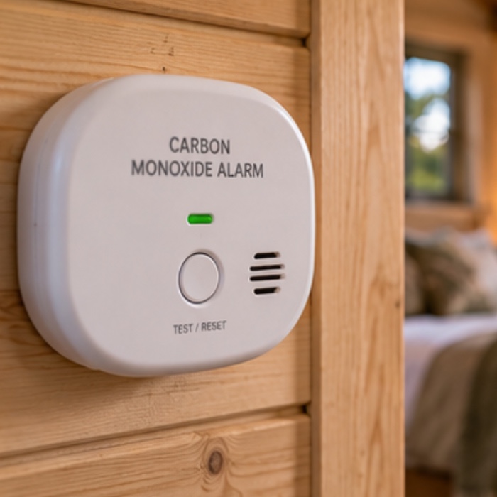 Carbon monoxide alarm in a cabin with a wood burning stove
