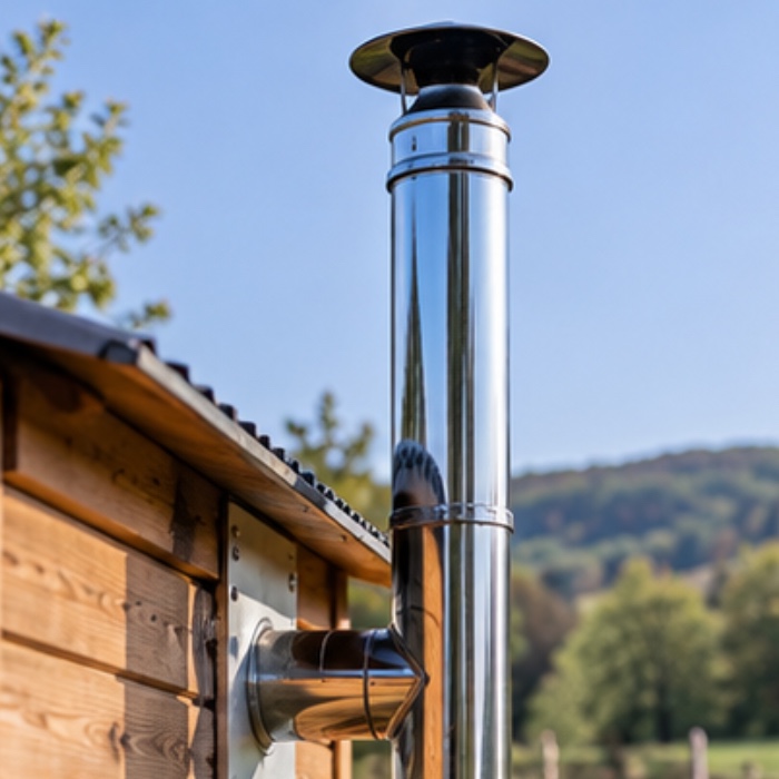 Twin-wall flue installation for a shepherd&rsquo;s hut stove